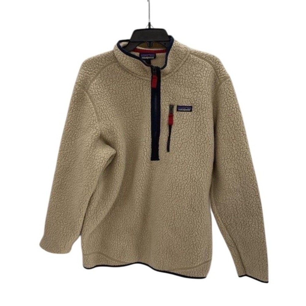 Patagonia Retro Pile Fleece Pullover Men’s Large Tan 1/4 Zip Sherpa Jacket Cream